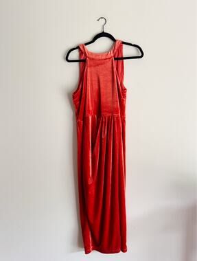 Grace Karin Rust Red Orange Velvet High Neck Drape Back Midi Dress XL NWT Event